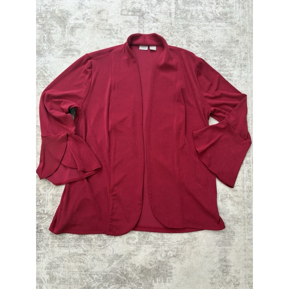 Chicos Travelers Women's Size 2 Red Bell Sleeve Buttonless Wrap Blazer‎ Jacket